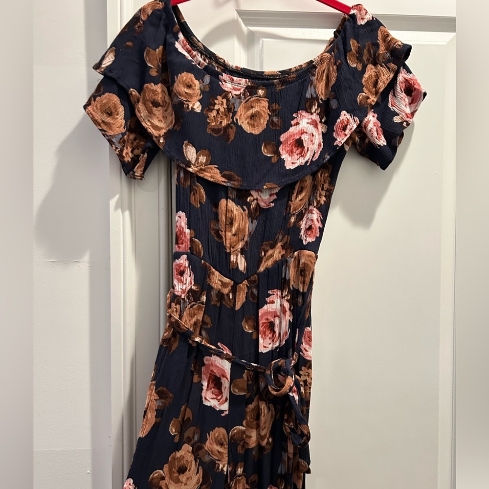 Floral Off- Shoulder one piece pants romper - Brown and Pink, size large